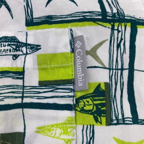 Columbia Sportswear PFG Shirt Men Medium M White Green Button Up All Over Print - Picture 6 of 15